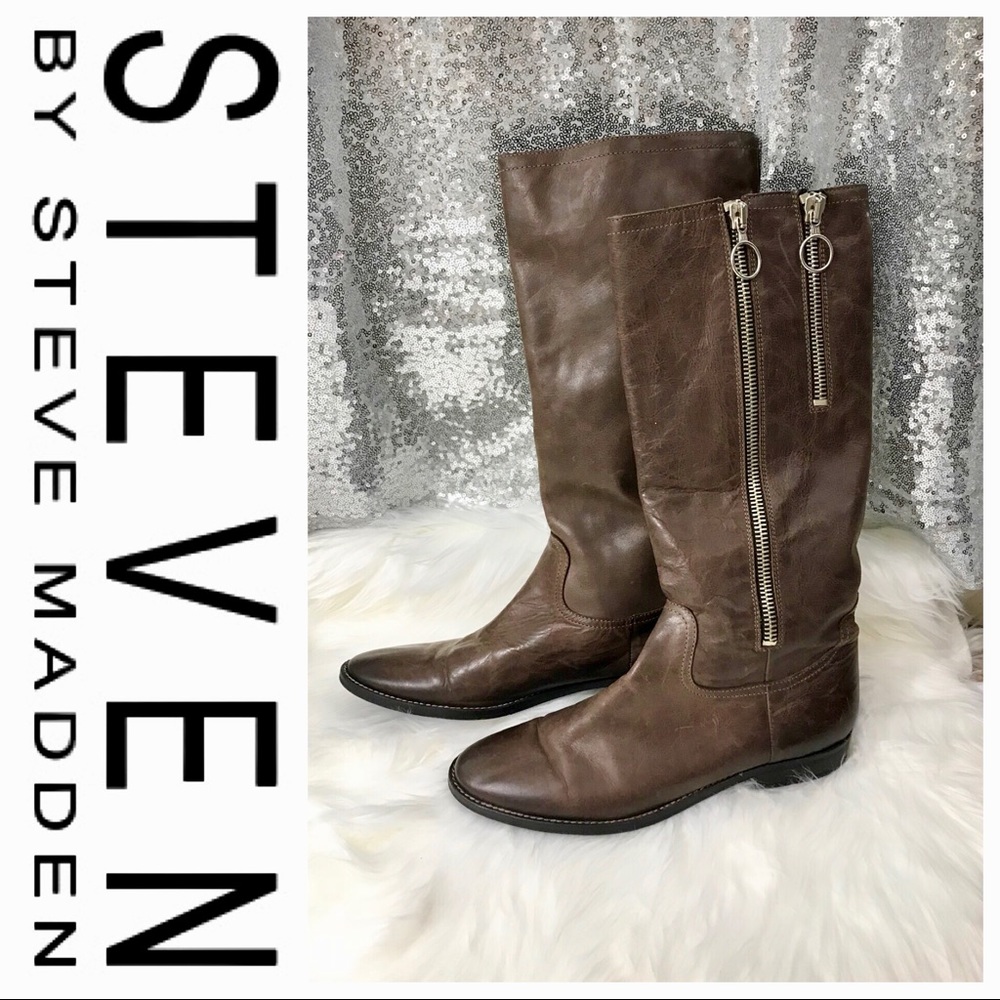 STEVEN | Leather Zip Up Boots | Brown | 9.5